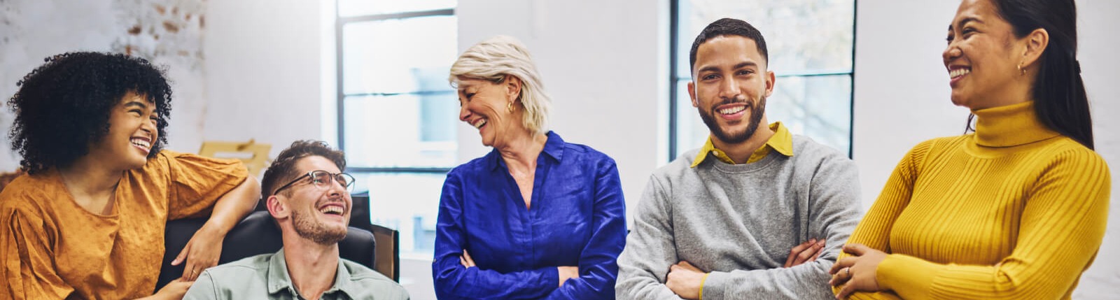 A diverse group of workers in an office 