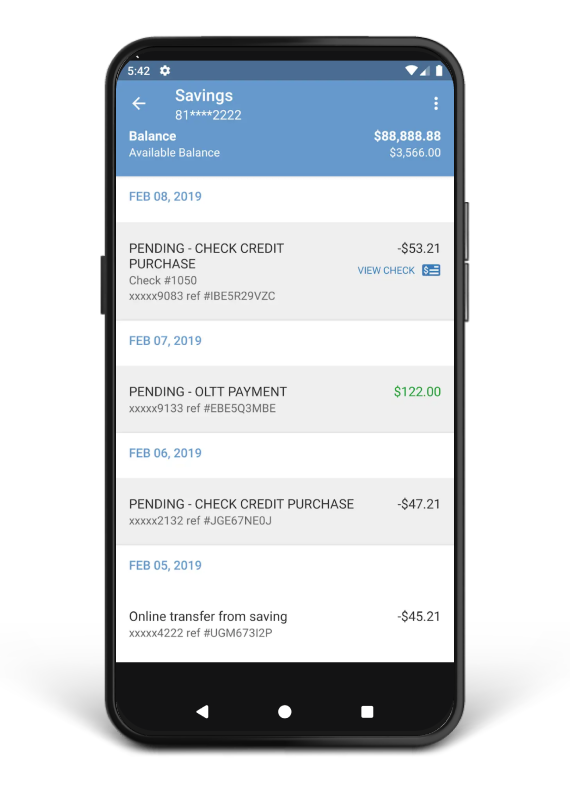 A smartphone on a white background with a simulated screen of the Bank of Union mobile app
